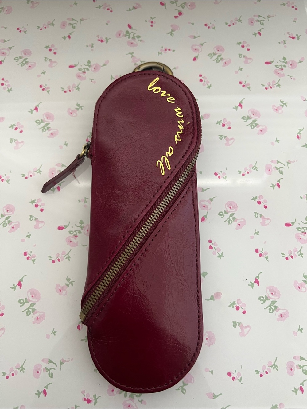 Burgundy Hobo brand Leather Zippered Women's Pouch - Love Design